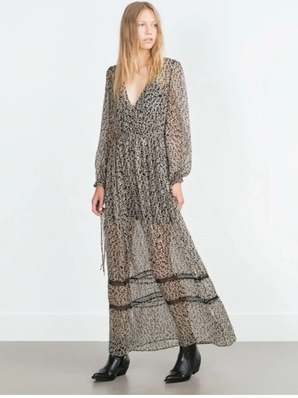 Zara Boho Floral Maxi Dress Sheer ( no slip)